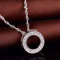 wholesale S925 silver metal minimalist and elegant Korean and Japanese style diamond zirconia circle pendant necklace chain wholesale-0-2