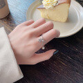 wholesale S925 Sterling Silver Korean-style Beaded Chain Mixed Snowflake Pearl Adjustable Ring Sweet and Cool Minimalist Women's-0-3