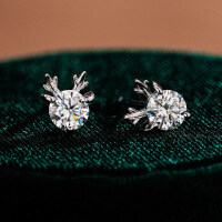 S925 Silver Moissanite Reindeer Antler Earrings-50 points (zircon)  925 silver