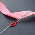 wholesale S925 Sterling Silver Kiss Letter Bracelet for Women,Ins Style Lip Drip Oil Red Lip Hand Jewelry, Trendy and Fashionable Silver Wholesale-0-0