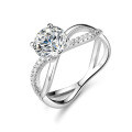 S925 Sterling Silver Moissanite Ring, Hollow Four-Prong Crown Design-0-3