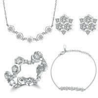 wholesale Pure Silver Jewelry Set 4-Piece Pure Silver Earrings European-American Ring Designer Necklace for Women-Bracelet>925 Silver