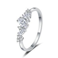Sterling Silver Women's Ring with Marquise Moissanite, Trendy and Unique Design-0.8CT [All Moissanite]  Adjustable Opening