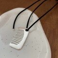 wholesale S925 Sterling Silver Korean-style Pendant Necklace with Comb, Minimalist Fashion Long Black Cord Sweater Chain-0-5