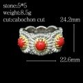 wholesale 925 Silver Gold-Plated Ring with High-Carbon Diamonds, Bujia Daisy Orange-Red Cabochon, Fashionable and Versatile Jewelry for Women-0-1