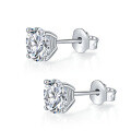 wholesale S925 Sterling Silver Minimalist Korean Style Four-Prong Claw Setting Moissanite Stud Earrings, Internet-Favorite Understated Cool Trend for Women-0-4