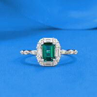 wholesale S925 Silver 4*6mm Emerald Simulant Ring, Simple and Fashionable, Live Stream Xiaohongshu-R1560 Green Diamond Ring Size 8