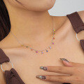 wholesale 925 Sterling Silver Colored Gemstone Necklace, Women's Small Cross-border Retro Ins Tassel Drop Zircon Choker Collarbone Chain-0-3