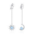 wholesale S925 Sterling Silver Fashion Sun Moon Earrings Natural Gemstone Crystal Garnet Topaz Long Drop Colorful Gem Earrings-0-1