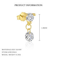 wholesale S925 Sterling Silver Tassel Zircon Earrings for Women, European and American Fashion, Light Luxury French Design Cross-border Wholesale-E4765-Gold/Pair 925 Silver