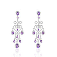 wholesale Designer-style luxurious gemstone earrings, French romantic high-end S925 silver natural amethyst earrings-Natural amethyst earrings