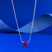 wholesale S925 Silver New Style 6*6 Heart-Shaped Pigeon Blood Red Necklace Red Diamond Love Women's Fashion Cross-Border Live-N504 Pigeon Blood Red Heart 925 Silver