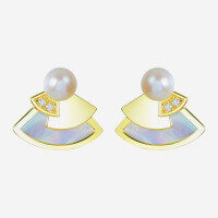 wholesale 925 Sterling Silver Fashion Natural Pearl Ear Studs, High-End Minimalist Niche Autumn Winter Versatile Luxury Earrings Wholesale-Gold 925 silver