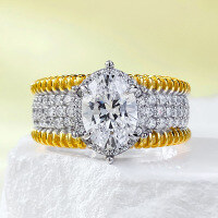wholesale S925 silver-plated gold 6*8 oval gold-plated wealth high-end fashionable ring for women-R938 White Diamond>No. 5
