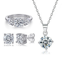 wholesale 925 Sterling Silver European and American Floral Ring, Small Four-Claw Zircon Necklace, Ins Women's Minimalist Stud Earrings Jewelry Set-Earrings TLED009 925 silver