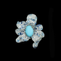 wholesale 925 Silver Gold-Plated Ring with High-Carbon Diamond Blue Conch Pearl Cabochon Flower Luxury Versatile Jewelry for Women-Lan Song 110 catties or less US size 6 (Hong Kong size 12-13 EU size 52) Ring length about 52MM