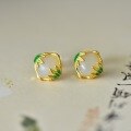 wholesale S925 Silver Inlaid with Hetian Jade Enamel Earrings, New Chinese Style Fashionable Jade Earrings, Small Bamboo Leaf and Bamboo Joint Ear Accessories-0-5