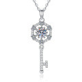 PT950 Plated 925 Silver Cross-Border Moissanite Key Pendant Necklace-0-3