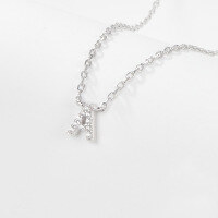 wholesale 925 Sterling Silver 26 Letter Necklace Light Luxury High-End Sense Pendant Necklace with Diamond-Encrusted Letters for Women Cross-Border E-Commerce Jewelry-A-Necklace-Platinum&gt;925 Silver (40+5cm)