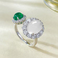 wholesale S925 silver jewelry new style ring set with natural 8*10mm oval water foam open ring cabochon for women-0-3