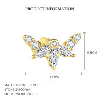 wholesale S925 Sterling Silver Bohemian Petal Earrings With Ultra-sparkling Zirconia, Minimalist Design-E5054-Gold/Single 925 Silver