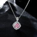 wholesale Metal material: 925 Sterling Silver, 2 Carat Square Padparadscha Red 7*7 Necklace 40+5cm-0-9