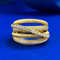 wholesale S925 silver gold-plated Italian brushed cross full diamond ring old money style index finger ring-R1220 Gold Cross Ring  Size 5