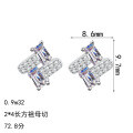 S925 Sterling Silver Full Moissanite Rectangle Stud Earrings-0-3