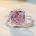 wholesale S925 Sterling Silver Pink Diamond Ring for Women 5 Carat 10X10 Full Diamond Luxe-Set High Carbon Zirconia Ring Cross-Border European and American Style-0-3