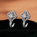 925 Sterling Silver Four-Leaf Clover Earrings with D Color Moissanite, Hip-Hop Style-0-0