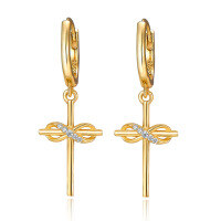 wholesale S925 Sterling Silver Moissanite Cross Ear Studs Infinity Symbol Fashion Trendy Minimalist Versatile Earrings-A gold>925 silver