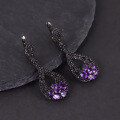 wholesale S925 Sterling Silver Halloween Opal Earrings with Black Gun Color, Set with Natural Garnet, Dark Gothic Style-0-6
