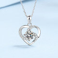 wholesale S925 Sterling Silver Pendant Women's Love at First Sight Heart Pendant Douyin Same Style 80-Point Four-Prong Moissanite Necklace Collarbone-0-0
