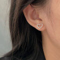 wholesale Metal Material: S999 Silver Hollow Heart Stud Earrings for Women, Minimalist Niche Student Earrings-0-4