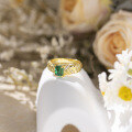 wholesale Pure Silver with Retro Gold Tone Lab-Grown Emerald Sugar Loaf 5*6mm Ring for Women, Popular on Xiaohongshu-0-2