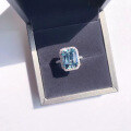 wholesale S925 Sterling Silver Square Aquamarine Ring New Blue Adjustable Topaz Index Finger Ring-0-2