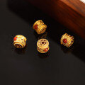 wholesale Sterling Silver Thick Gold Plated Inlaid with South Red Barrel Bead DIY Handmade Accessory Bracelet String DIY Decoration Fittings Beads-0-2