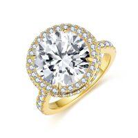 wholesale S925 silver plated with 18k gold, classic cross-border vintage 5-carat round bezel-set women's diamond ring-5 carat full moissanite  US size 7