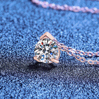 S925 Sterling Silver Moissanite Simple and Versatile Necklace Wholesale-1ct Moissanite Rose Gold  925 Silver