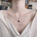 wholesale S925 Sterling Silver Black and White Double-sided Shell Heart Pendant Necklace Korean-style Light Luxury Design Collarbone Chain-0-0