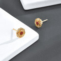 wholesale Wholesale of Pure Silver Gold-Plated Spring New Japanese Light Luxury Royal Style Flower-Shaped Full Zircon Inlaid Garnet Earrings-0-0