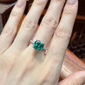 wholesale S925 Sterling Silver High-Carbon Diamond 8*8mm Chunky Square Emerald Green Ring for Women, Fashionable and Versatile for Daily Wear-0-1