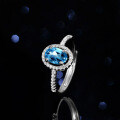 Sterling Silver Natural Blue Topaz Moissanite Ring 1ct Princess Cut-0-1