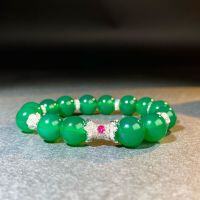 wholesale S925 Sterling Silver Buddha Bracelet for Women, New Chinese Style, Natural Green Chalcedony, Imperial Green Jasper, Full Diamond Inlay Chain Wholesale-Buddhist beads bracelet 17CM-SL034>925 silver