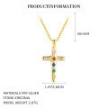 wholesale S925 Sterling Silver Dopamine Color Zircon Cross Necklace For Women,-0-5