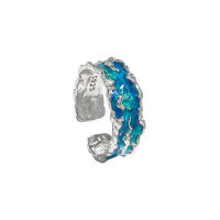 wholesale S925 Sterling Silver 1809 Niche Design Irregular Textured Luxury Blue-Green Drip Glaze Ring for Women-Platinum [Blue Glaze] > Opening adjustable