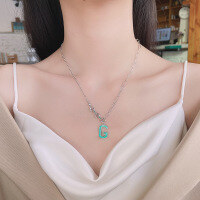 wholesale S925 Sterling Silver Trendy G Letter Enamel Pig Nose Chain Link Necklace Creative Fashion Accessory-318FL/Green Approx. 7.46g 925 Silver