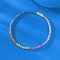 wholesale S925 Silver Zhuzhifan Jewelry Ins Style Women's Bracelet Fashion Retro Brushed Iris Flower Bracelet for Women Layering-B019 Colored Diamond Bracelet 16cm