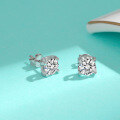 wholesale Sterling Silver S925 Classic Four-Prong Bullhead Moissanite Stud Earrings, Simple and Versatile-0-2