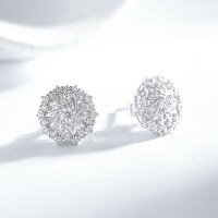24K Gold-Plated 925 Sterling Silver Full-Diamond Snowflake Stud Earrings for Women, Wholesale.-Silver - ED208  925 Silver